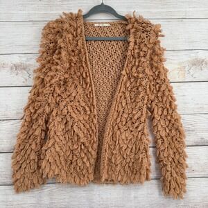 Tularosa Cardigan Women XS Tan Shaggy Loopy Open Front Chunky Knit Sweater